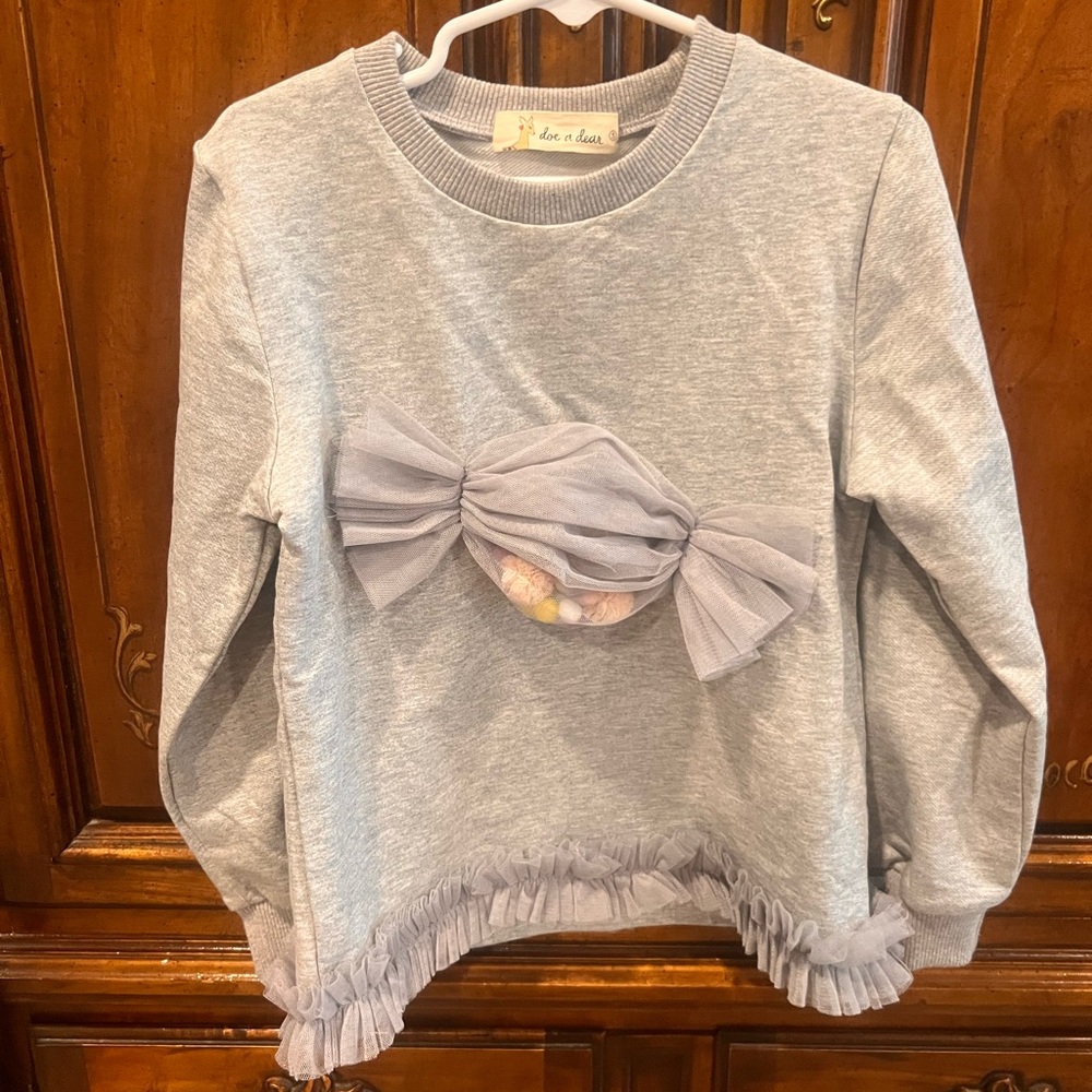 High End Boutique Sweatshirt Tulle Bottom Unique Bow Detail Like NEW Condition